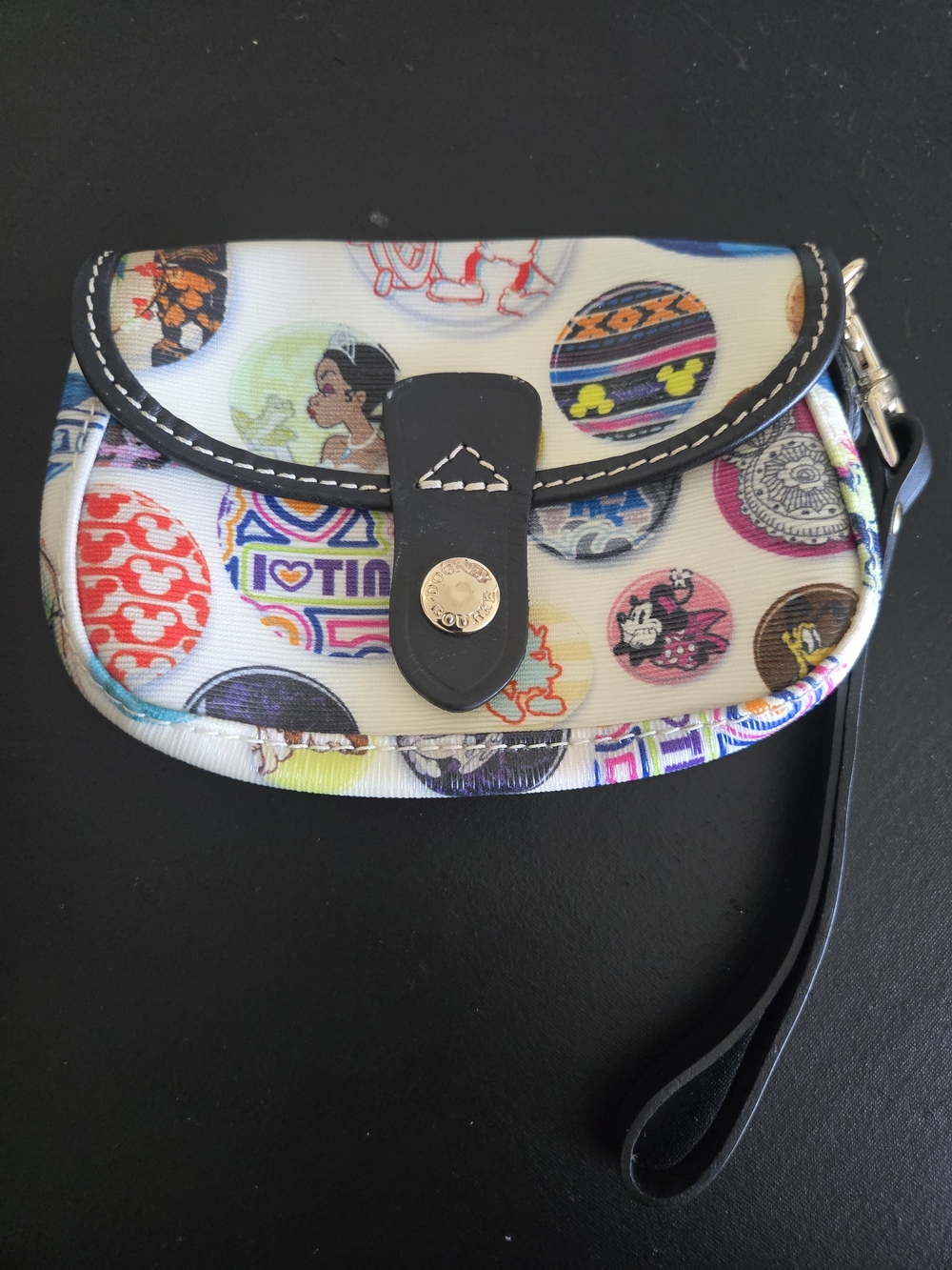 ​Disney Parks Dooney & Bourke "Buttons" Snap Flap Wristlet Tiana Mickey